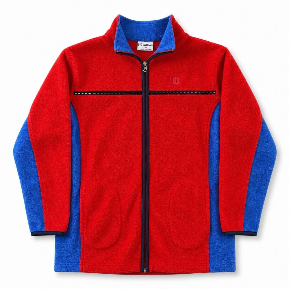 Wilson Youth XL 16 Fleece Jacket Red Blue Colorblock Full Zip Retro 22x26